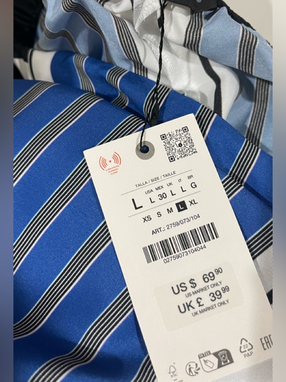 Zara Blue and White Vertical Stripe Wide-Leg Trousers - Picture 5 of 5